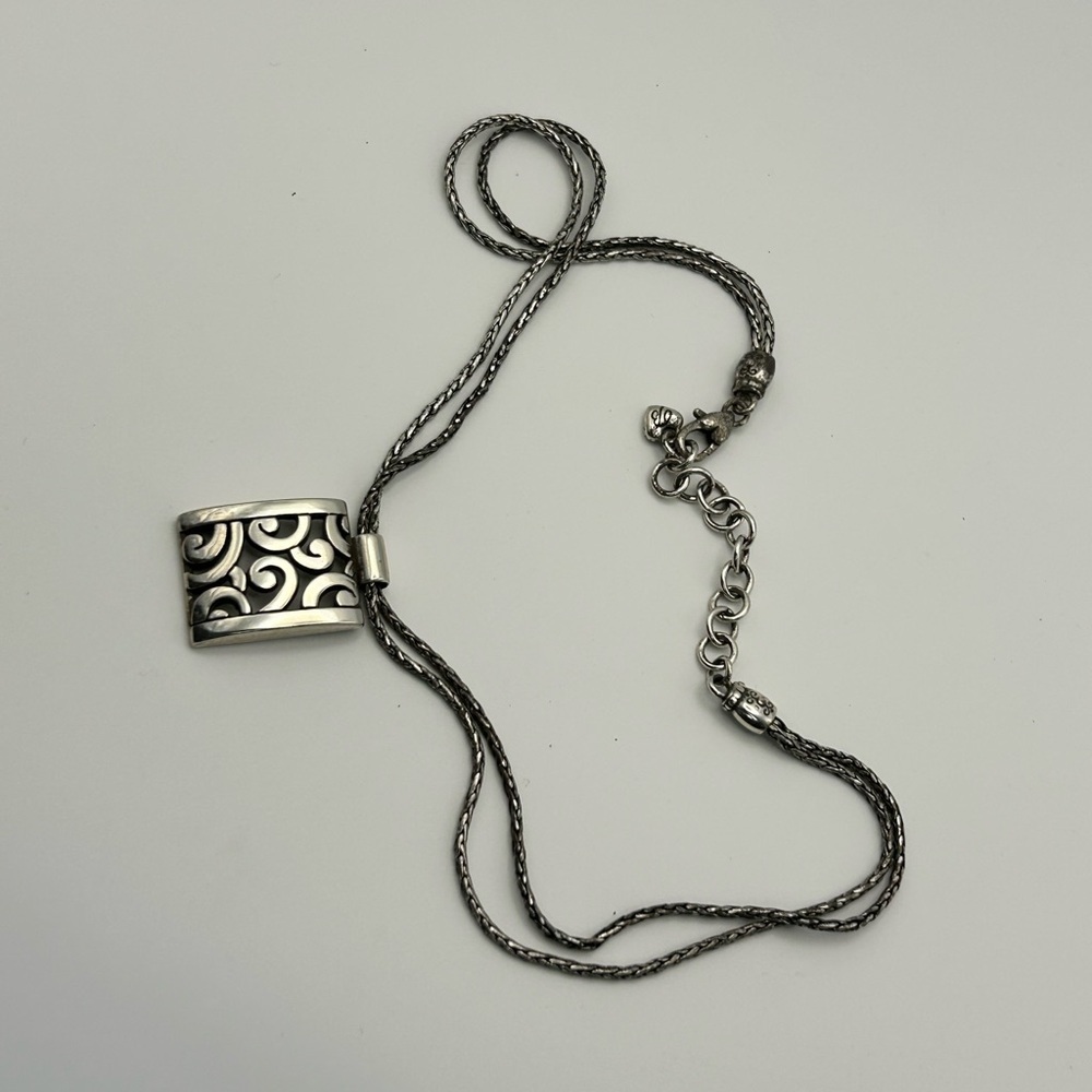 Brighton Deco Lace Pendant Necklace 17" Silver Plated Double Chain READ - Picture 4 of 11